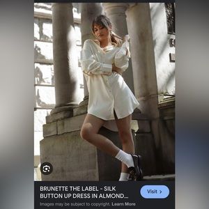 NWT, Brunette the Label, silk button up dress, Almond Milk,